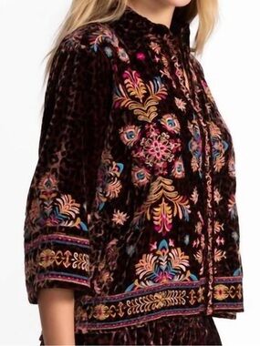 Johnny Was XXL Brandi Embroidered Kimono Sleeve Shirt Misty Leopard Velvet NWT